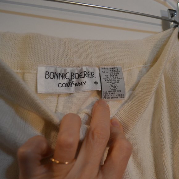 BONNIE BOERER & COMPANY (R) Ramie-Cotton White Wool Knit Pants Women Stretchy S - Picture 2 of 10
